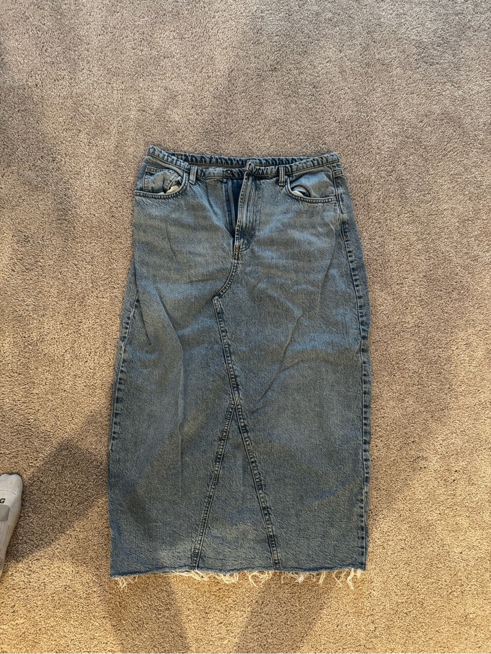 Cotton On Blue Denim Midi Skirt with Raw Hem